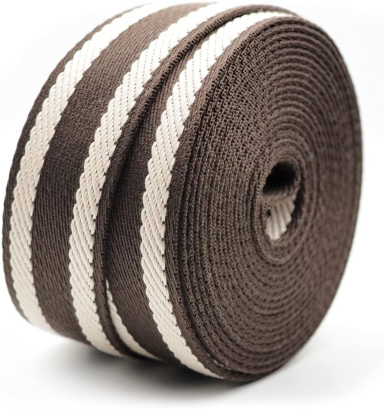 CRAFTMEMORE 1.5 Inches Cotton Webbing Strap, Spiral Pattern, Heavy Webbing Straps for Arts and Crafts, Luxury Bag Strap (50 Yards, Brown-Ivory) - Image 2